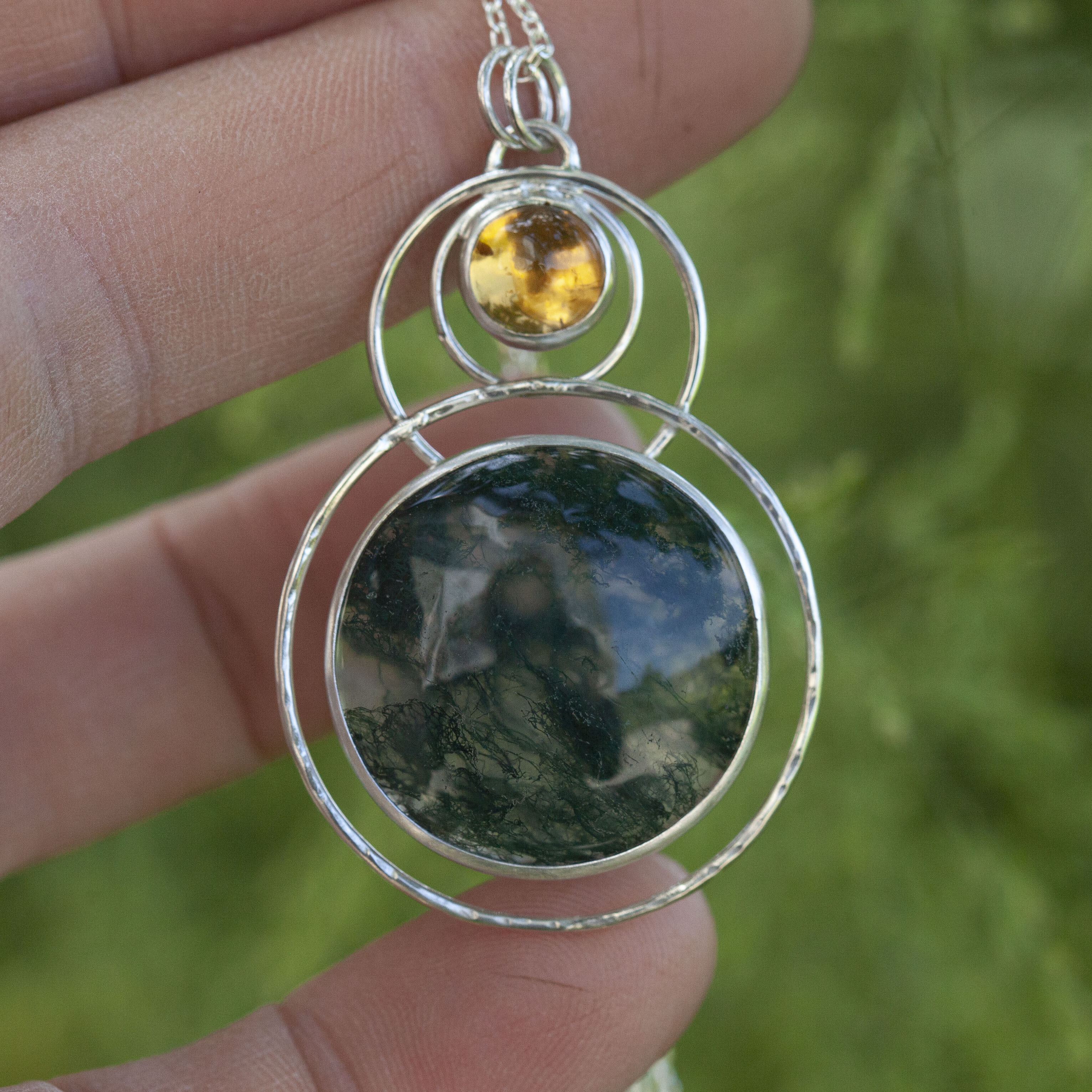 OOAK pendant with stone #14 • moss agate & citrine  (ready to ship)