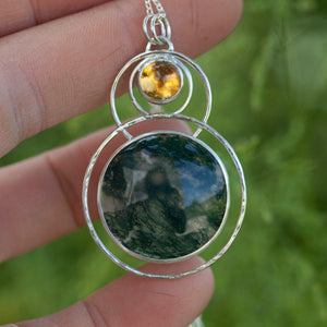 OOAK pendant with stone #14 • moss agate & citrine  (ready to ship)