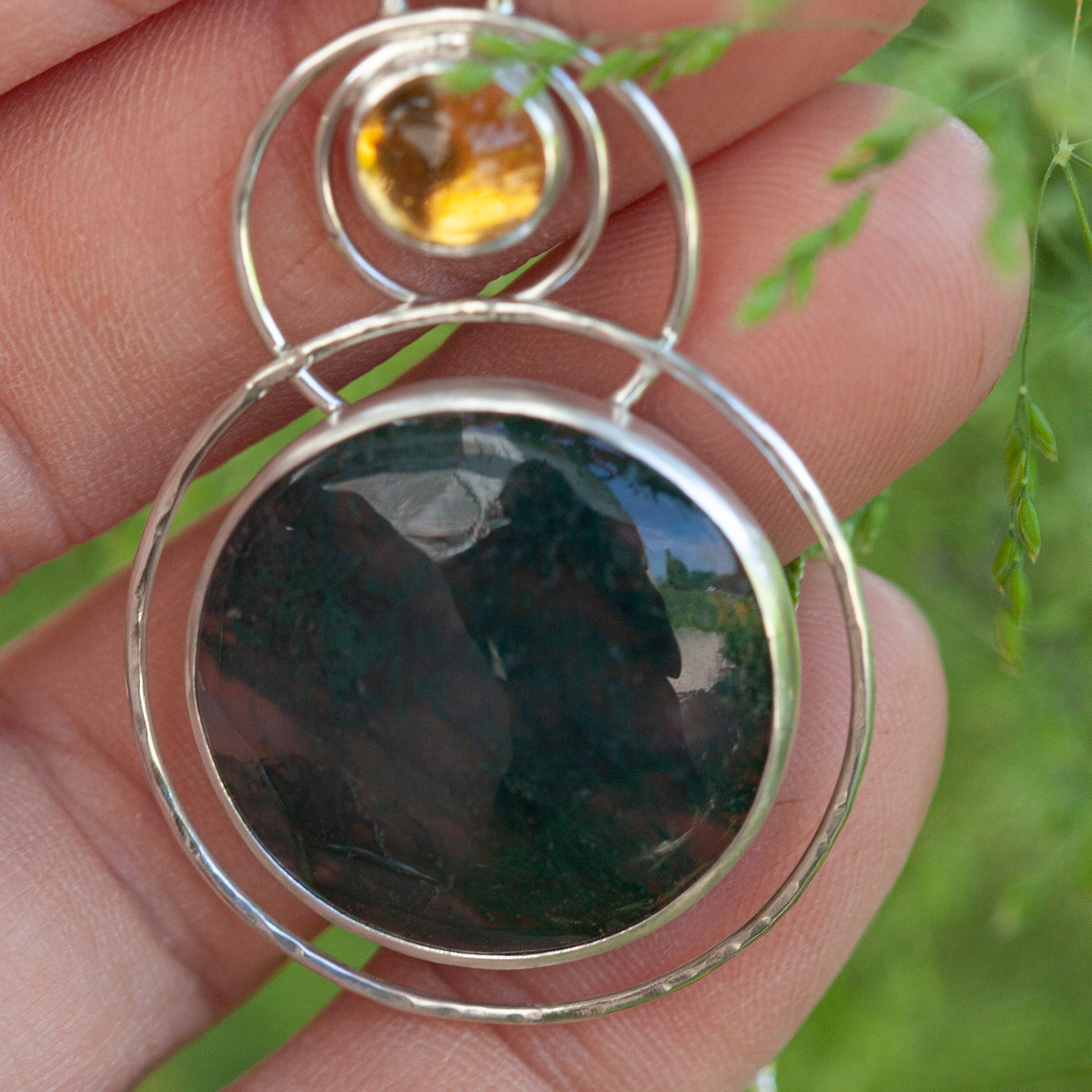 OOAK pendant with stone #14 • moss agate & citrine  (ready to ship)