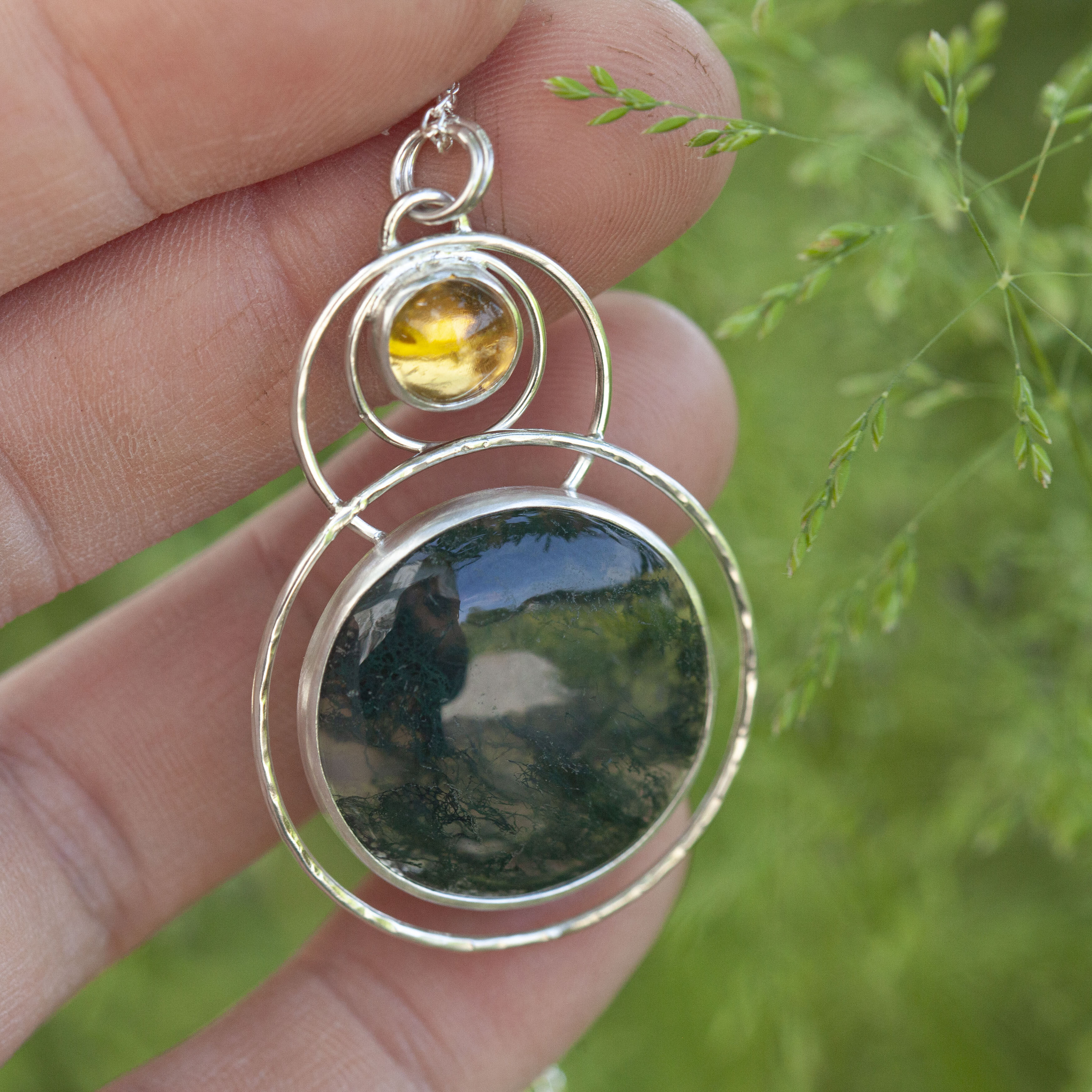 OOAK pendant with stone #14 • moss agate & citrine  (ready to ship)