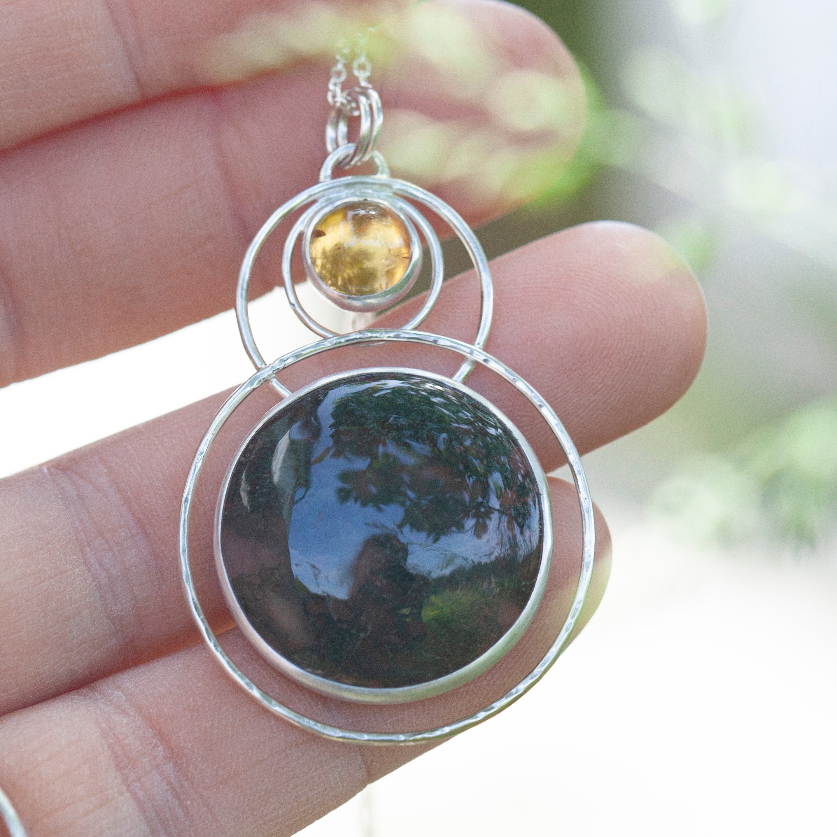 OOAK pendant with stone #14 • moss agate & citrine  (ready to ship)