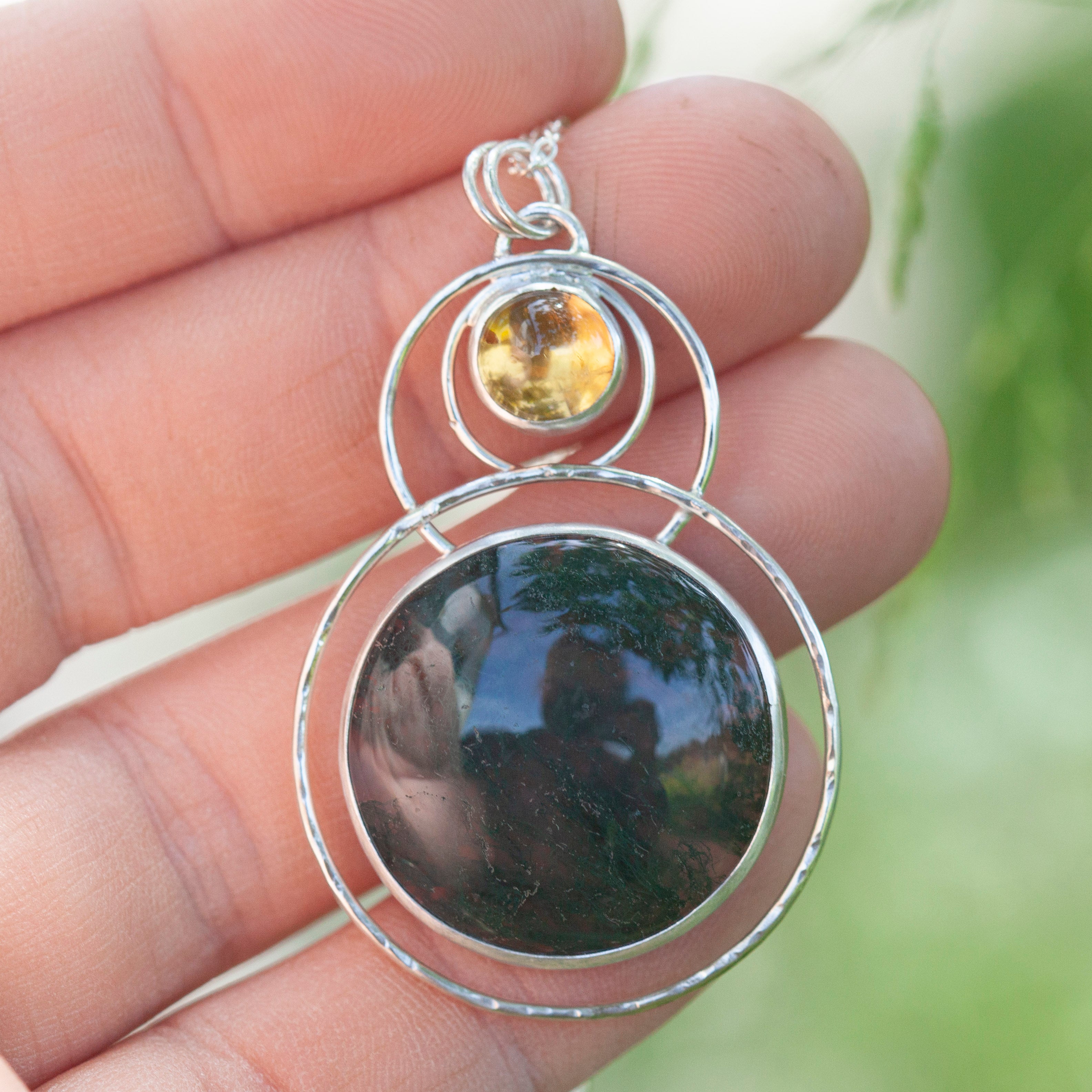 OOAK pendant with stone #14 • moss agate & citrine  (ready to ship)