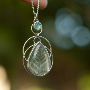 OOAK pendant with captured plant #7 • lodolite & kyanite (ready to ship)