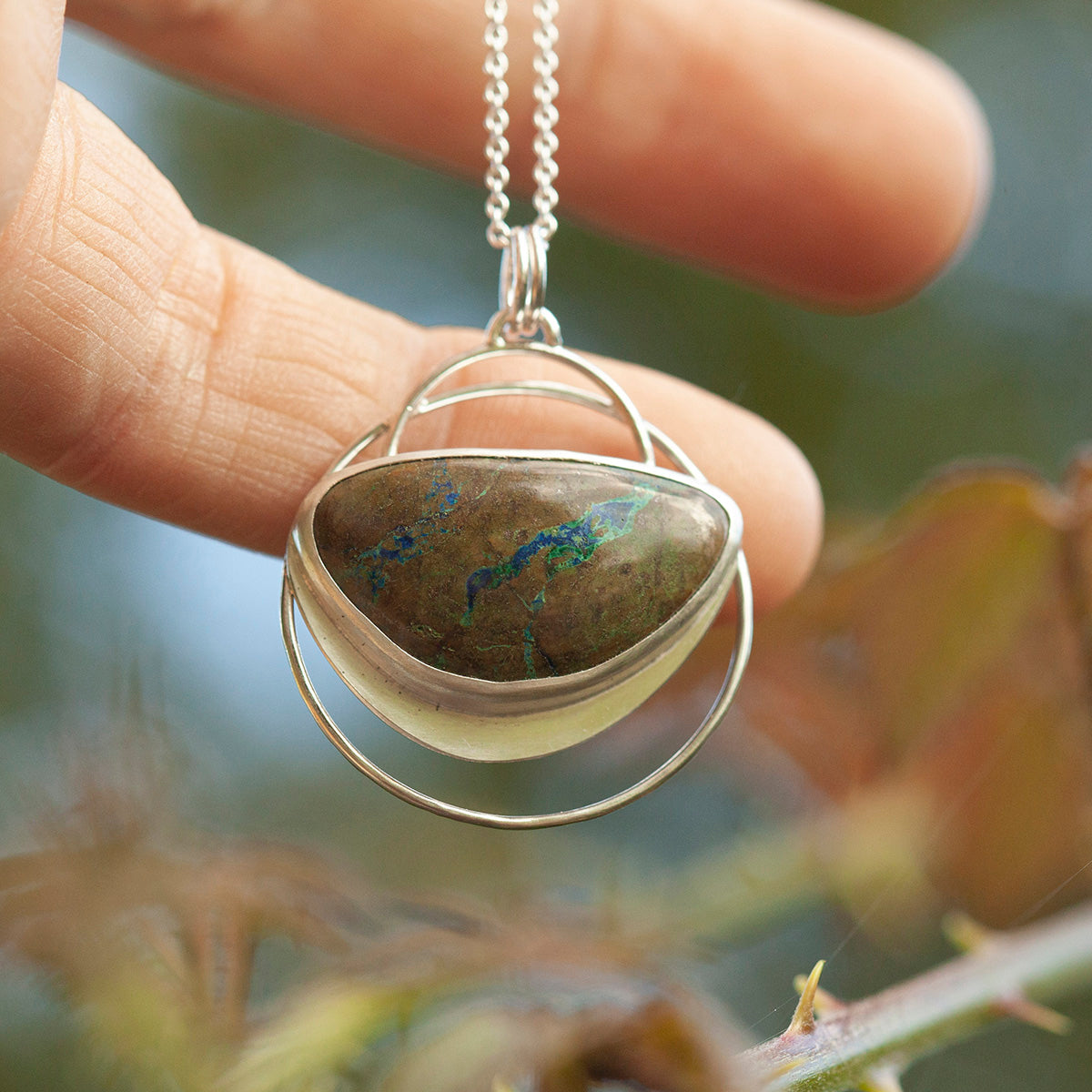 Pendentif en pierre pièce unique #28 • azurite verte (prêt à expédier)