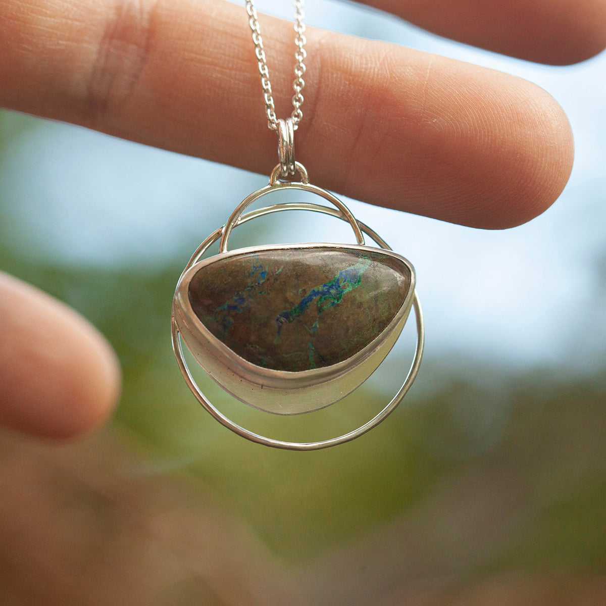 Pendentif en pierre pièce unique #28 • azurite verte (prêt à expédier)