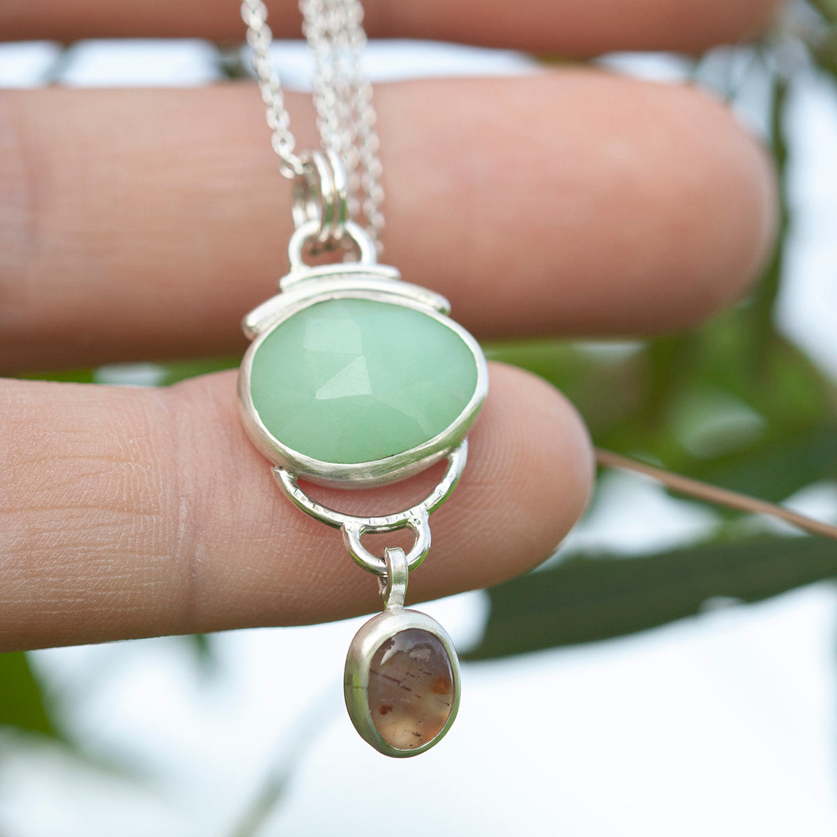 OOAK Osmose pendant #23 • chrysoprase & agate (ready to ship)