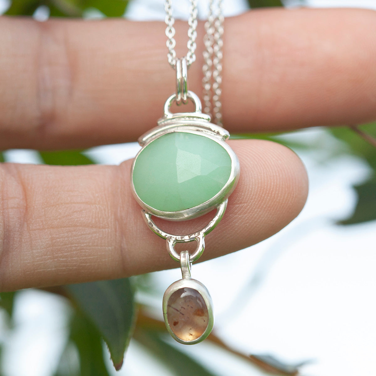 OOAK Osmose pendant #23 • chrysoprase & agate (ready to ship)