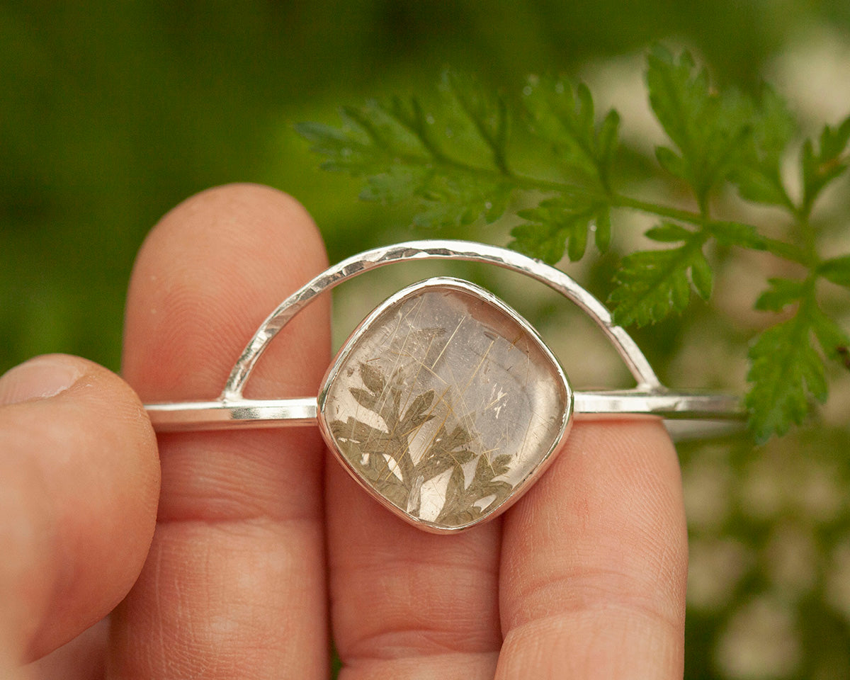 OOAK bracelet with captured plant #1 • rutilated quartz (ready to ship)
