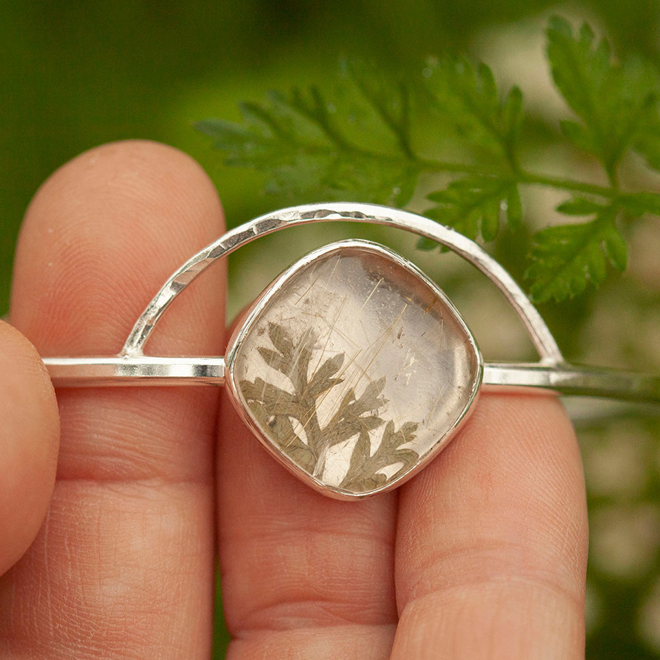 OOAK bracelet with captured plant #1 • rutilated quartz (ready to ship)