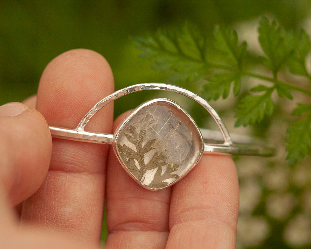 OOAK bracelet with captured plant #1 • rutilated quartz (ready to ship)