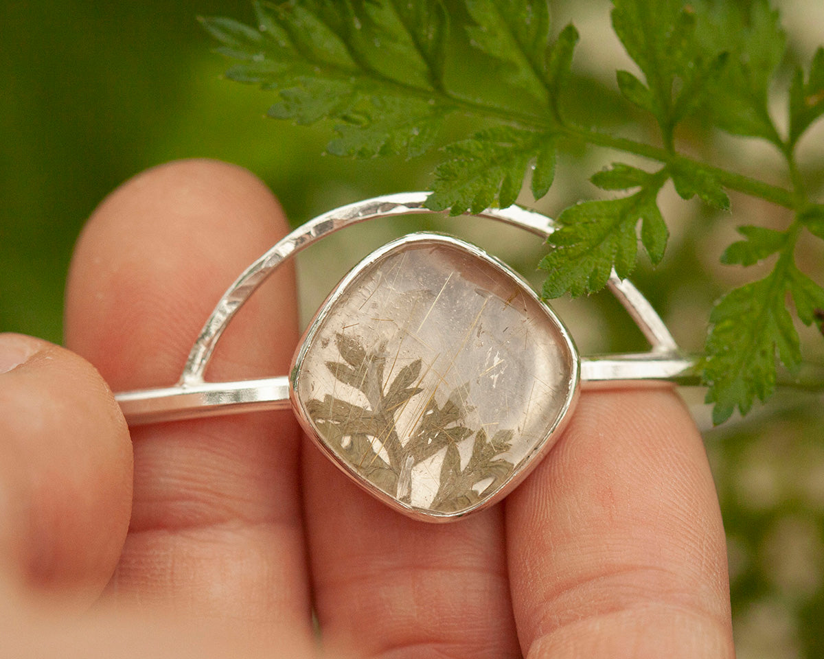 OOAK bracelet with captured plant #1 • rutilated quartz (ready to ship)