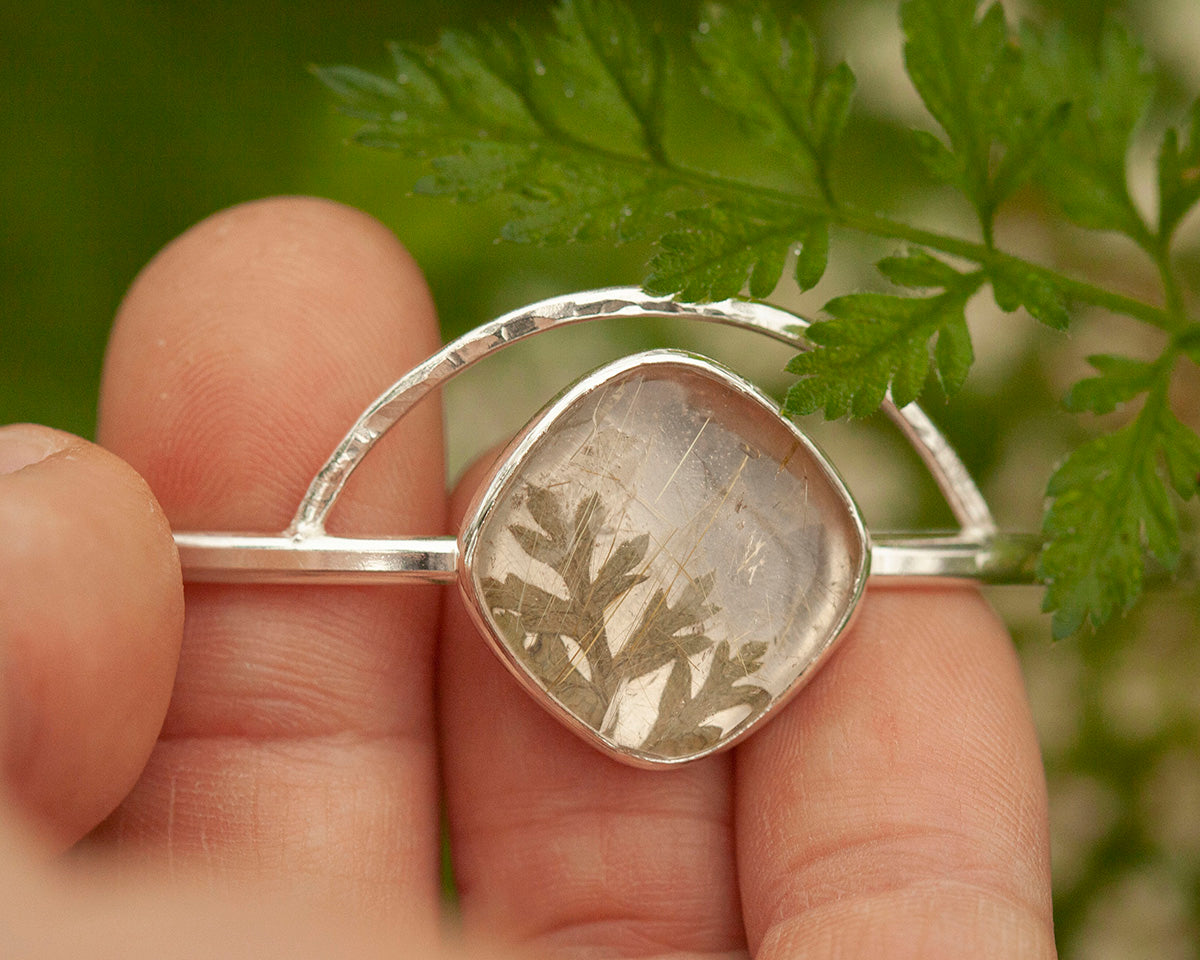 OOAK bracelet with captured plant #1 • rutilated quartz (ready to ship)