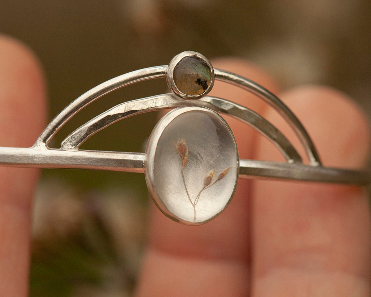 OOAK bracelet with captured plant #2 • quartz & labradorite (ready to ship)
