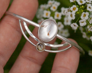 OOAK bracelet with captured plant #2 • quartz & labradorite (ready to ship)