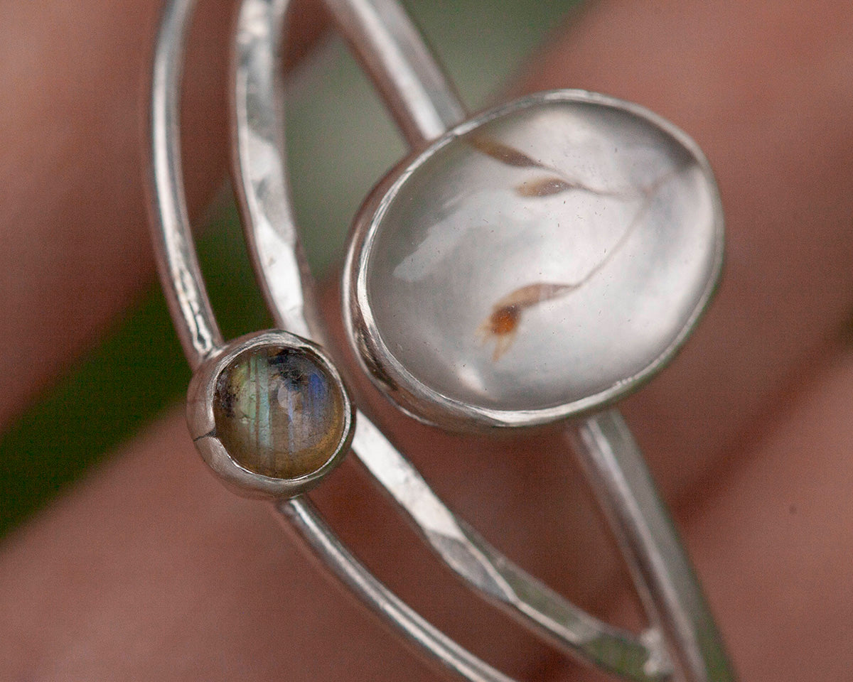 OOAK bracelet with captured plant #2 • quartz & labradorite (ready to ship)