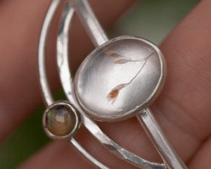 OOAK bracelet with captured plant #2 • quartz & labradorite (ready to ship)