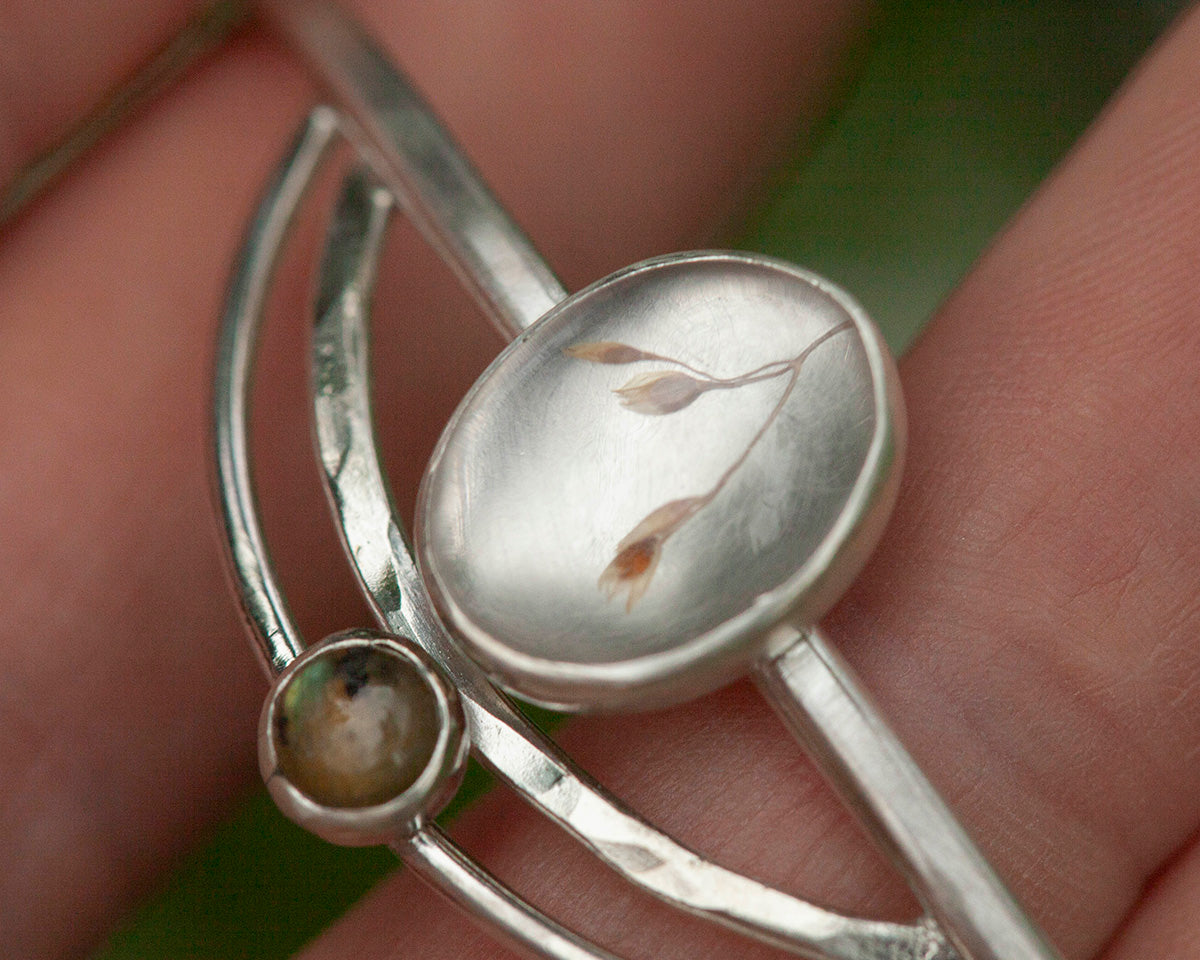 OOAK bracelet with captured plant #2 • quartz & labradorite (ready to ship)