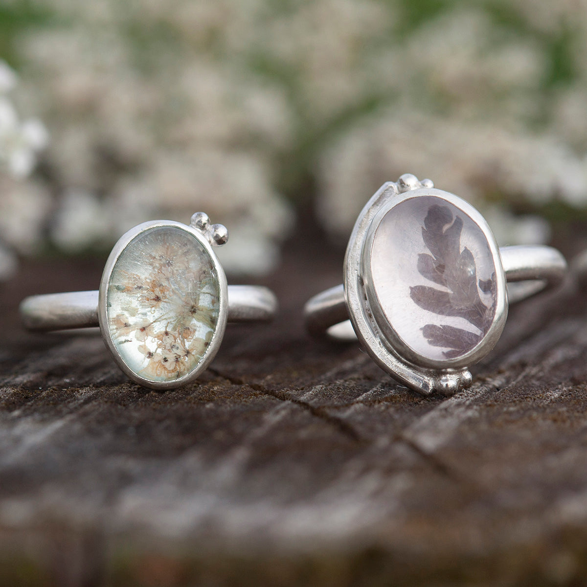 OOAK ring with captured plant #10 • rose quartz • size 53,5 (ready to ship)