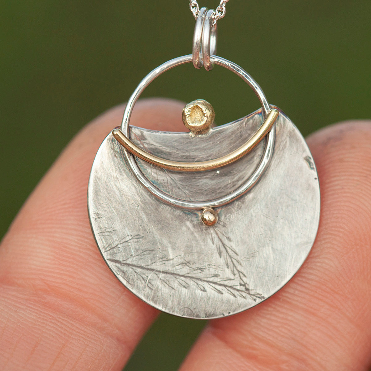 OOAK Silver & solid 18K gold pendant #7 ~ fern imprint (ready to ship)