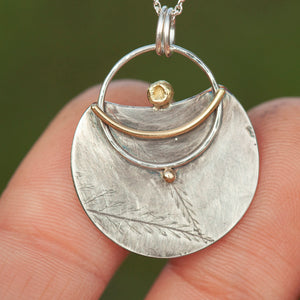 OOAK Silver & solid 18K gold pendant #7 ~ fern imprint (ready to ship)