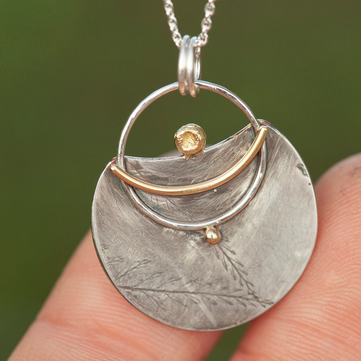 OOAK Silver & solid 18K gold pendant #7 ~ fern imprint (ready to ship)