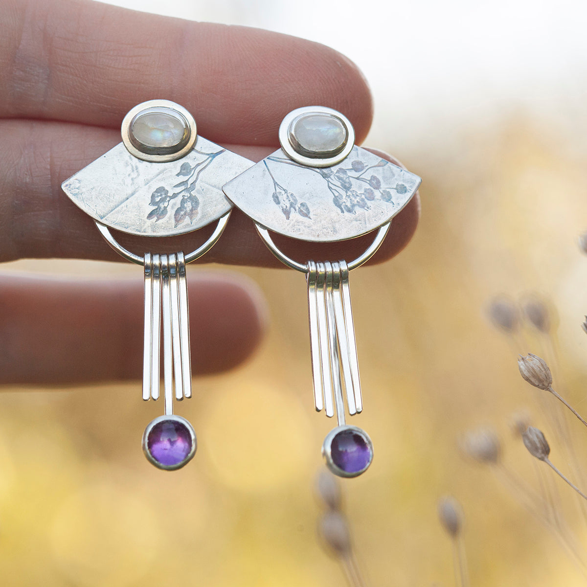 OOAK Aina earrings #7 • White labradorite & Amethyst (ready to ship)