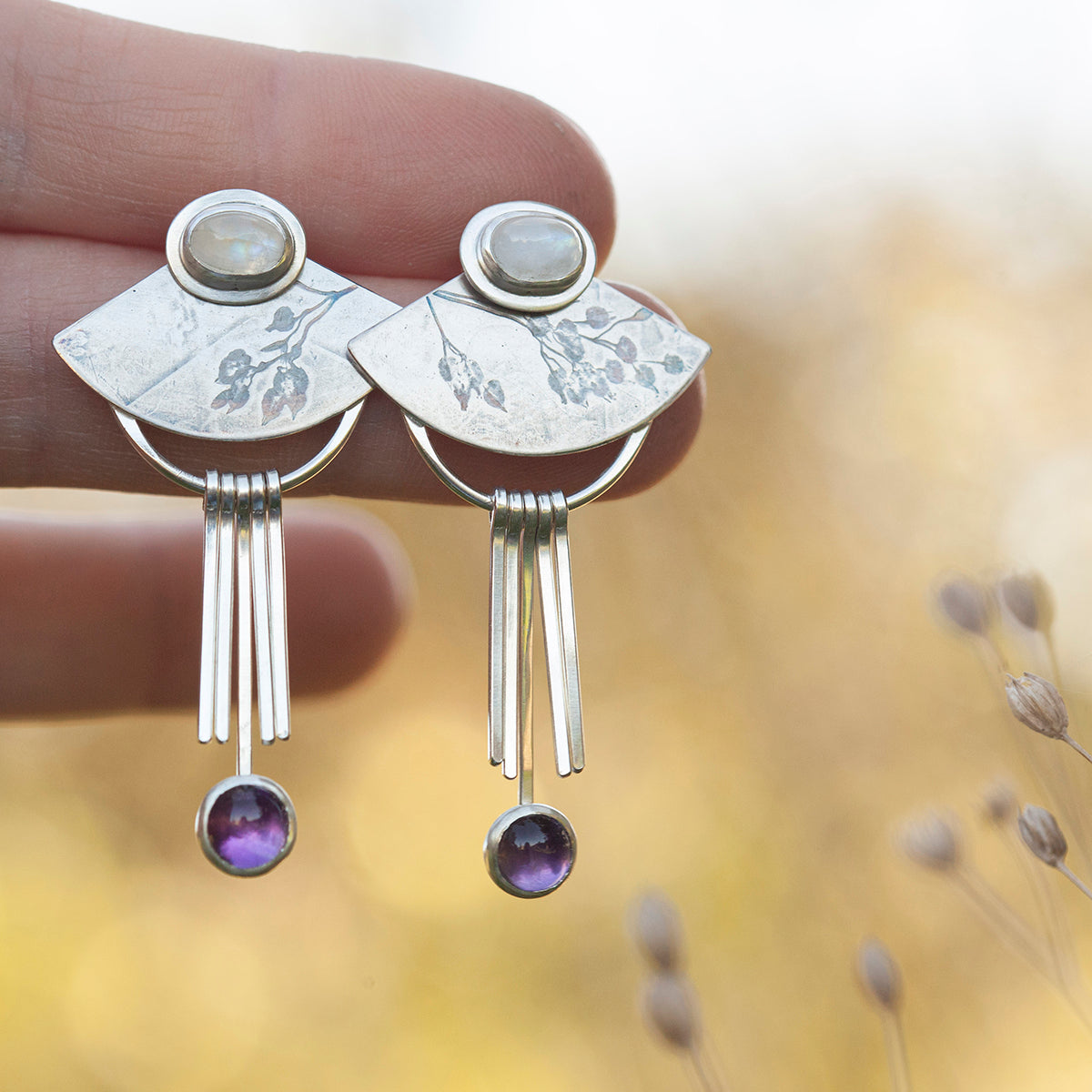 OOAK Aina earrings #7 • White labradorite & Amethyst (ready to ship)