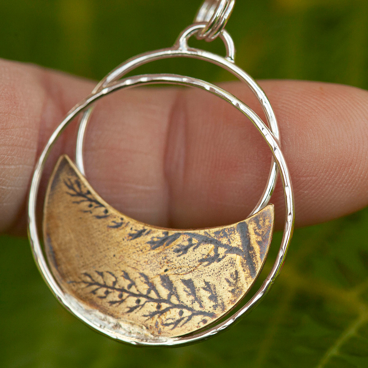 OOAK • Vegetal Moon pendant #22 • silver & brass (ready-to-ship)