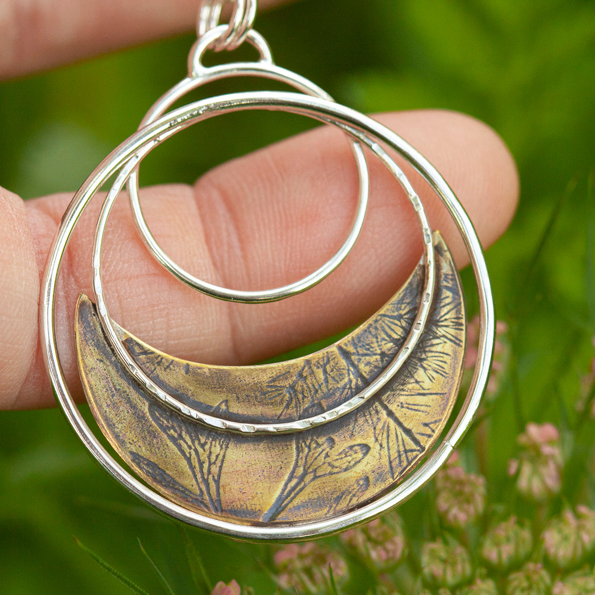 OOAK • Vegetal Moon pendant #23 • silver & brass (ready-to-ship)