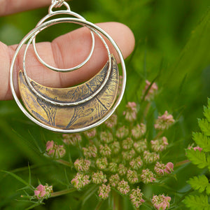 OOAK • Vegetal Moon pendant #23 • silver & brass (ready-to-ship)