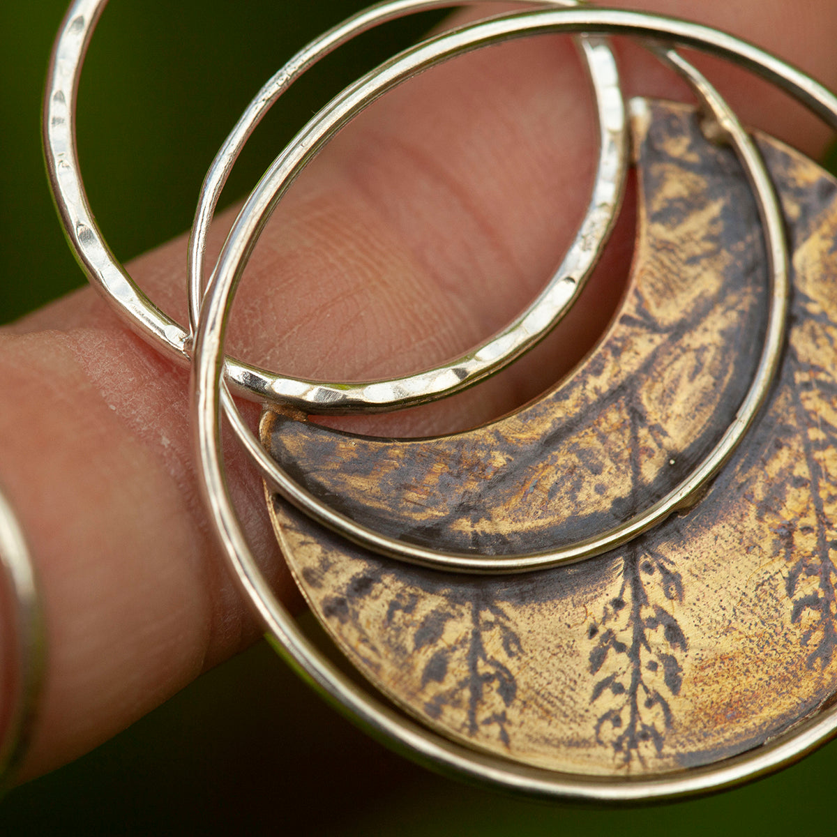 OOAK • Vegetal Moon pendant #25 • silver & brass (ready-to-ship)