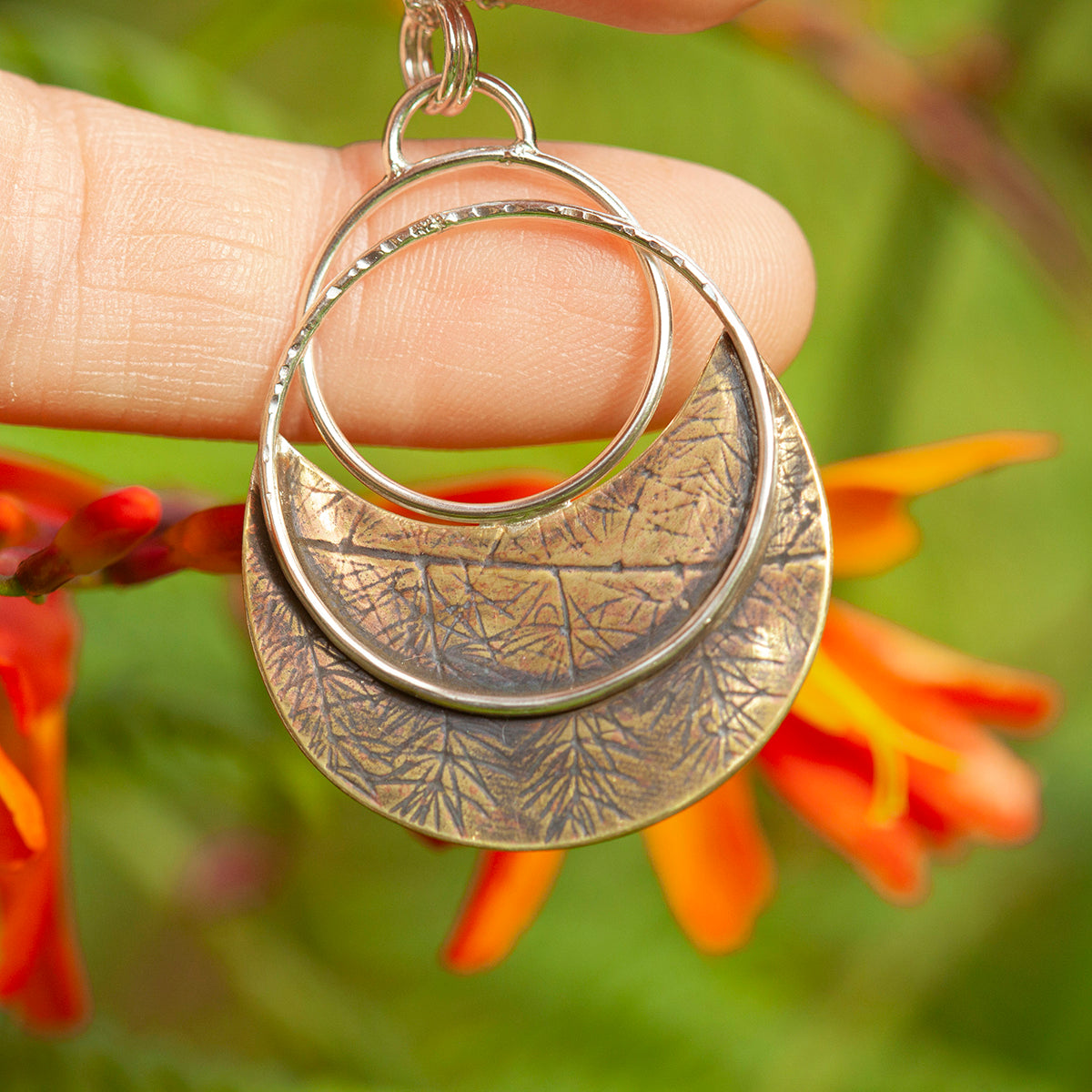 OOAK • Vegetal Moon pendant #26 • silver & brass (ready-to-ship)