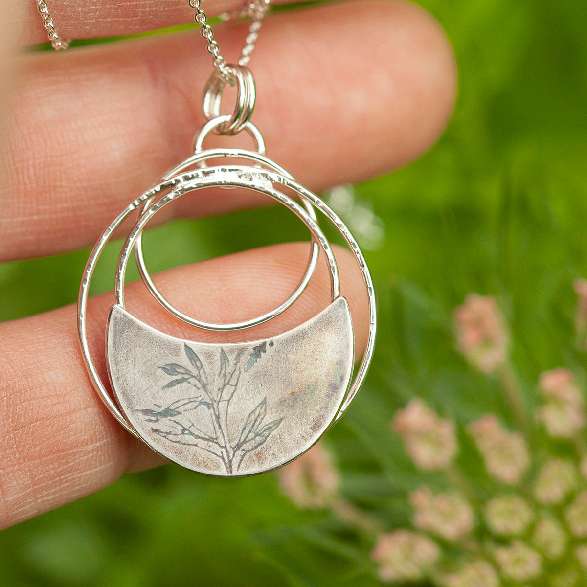 OOAK • Vegetal Moon pendant #20 • silver (ready-to-ship)