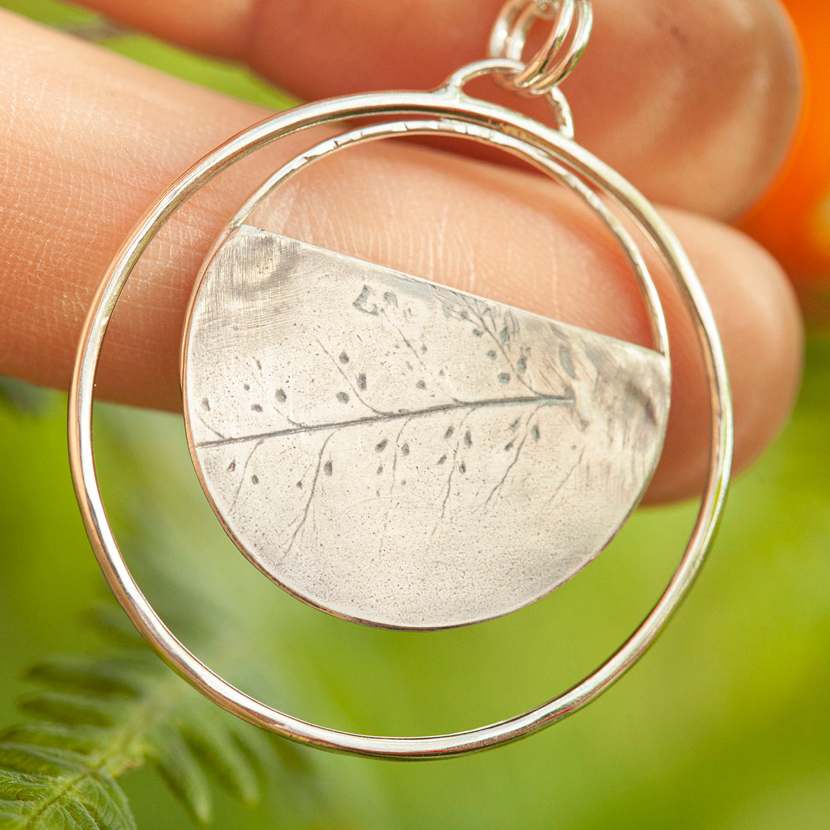 OOAK • Vegetal Moon pendant #21 • silver (ready-to-ship)