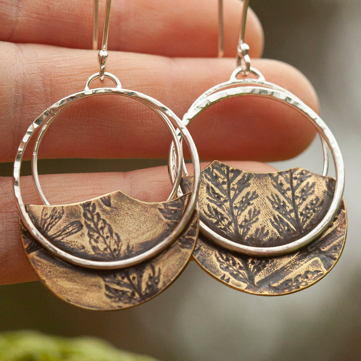 OOAK • Vegetal Moon earrings #18 • silver & brass (ready-to-ship)