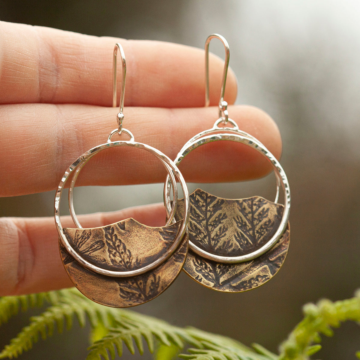 OOAK • Vegetal Moon earrings #18 • silver & brass (ready-to-ship)