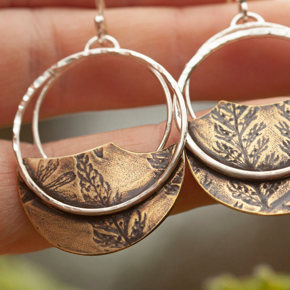 OOAK • Vegetal Moon earrings #18 • silver & brass (ready-to-ship)