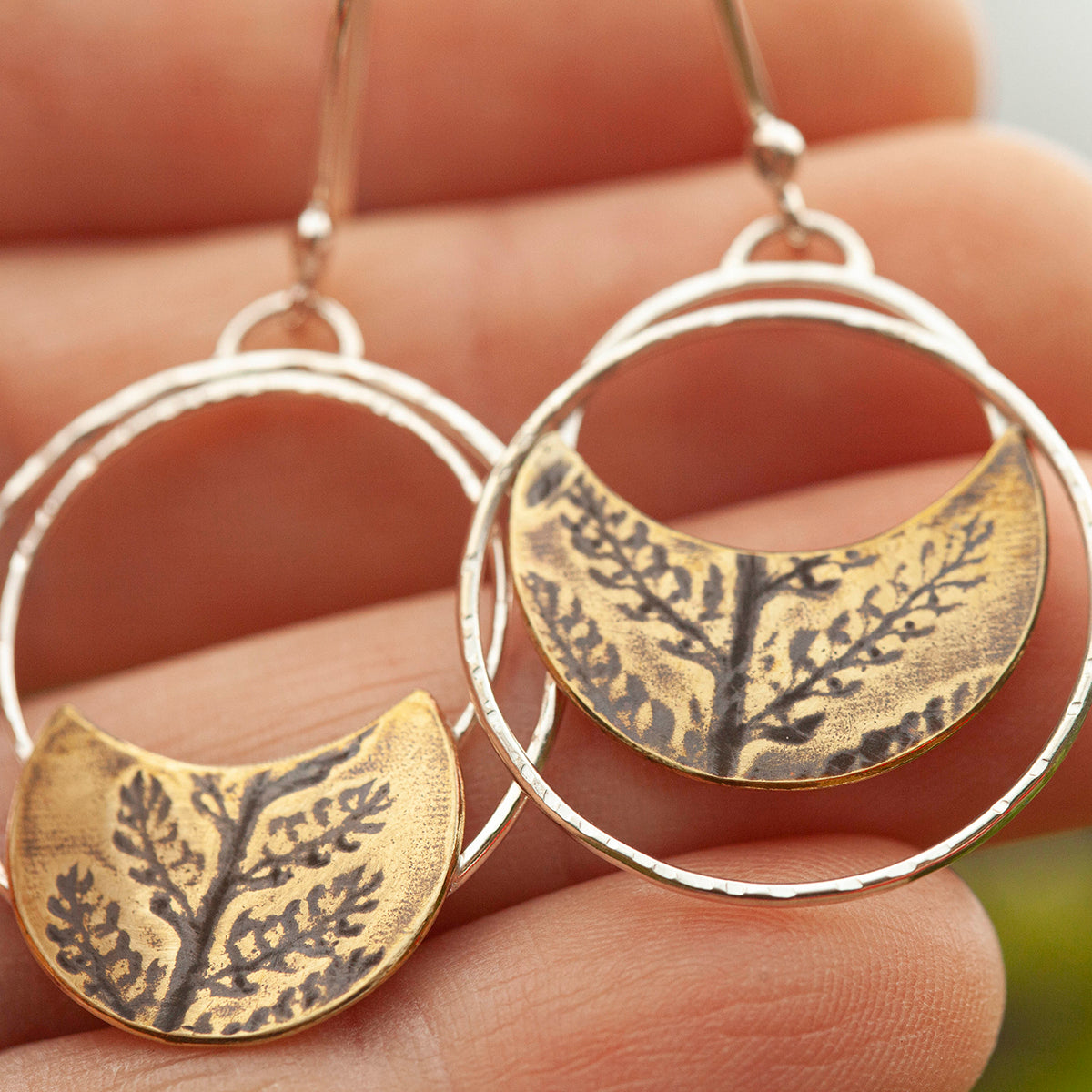 OOAK • Vegetal Moon earrings #20 • silver & brass (ready-to-ship)