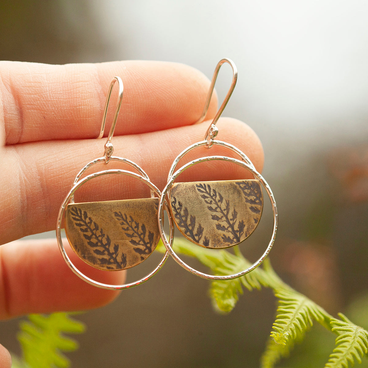 OOAK • Vegetal Moon earrings #21 • silver & brass (ready-to-ship)