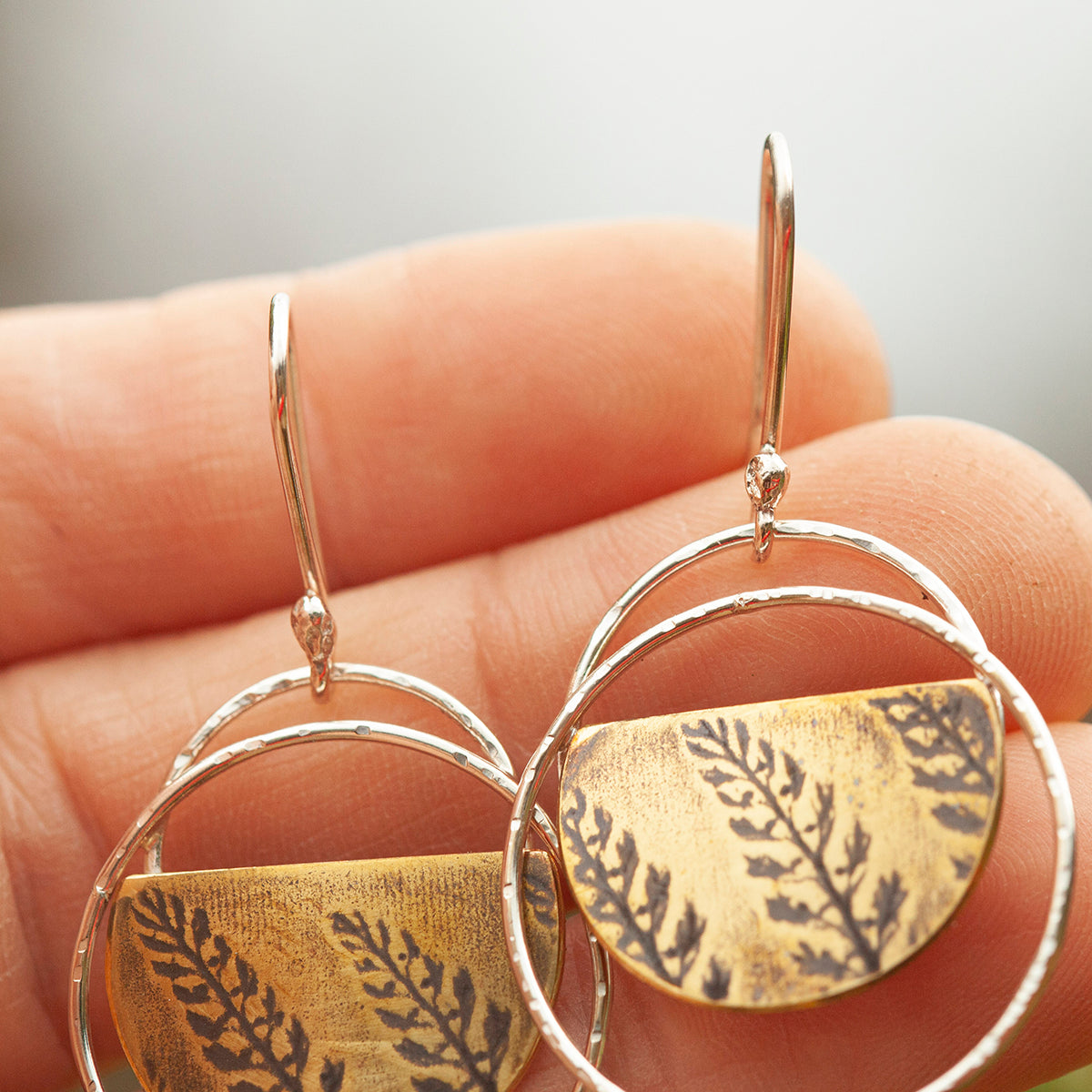 OOAK • Vegetal Moon earrings #21 • silver & brass (ready-to-ship)