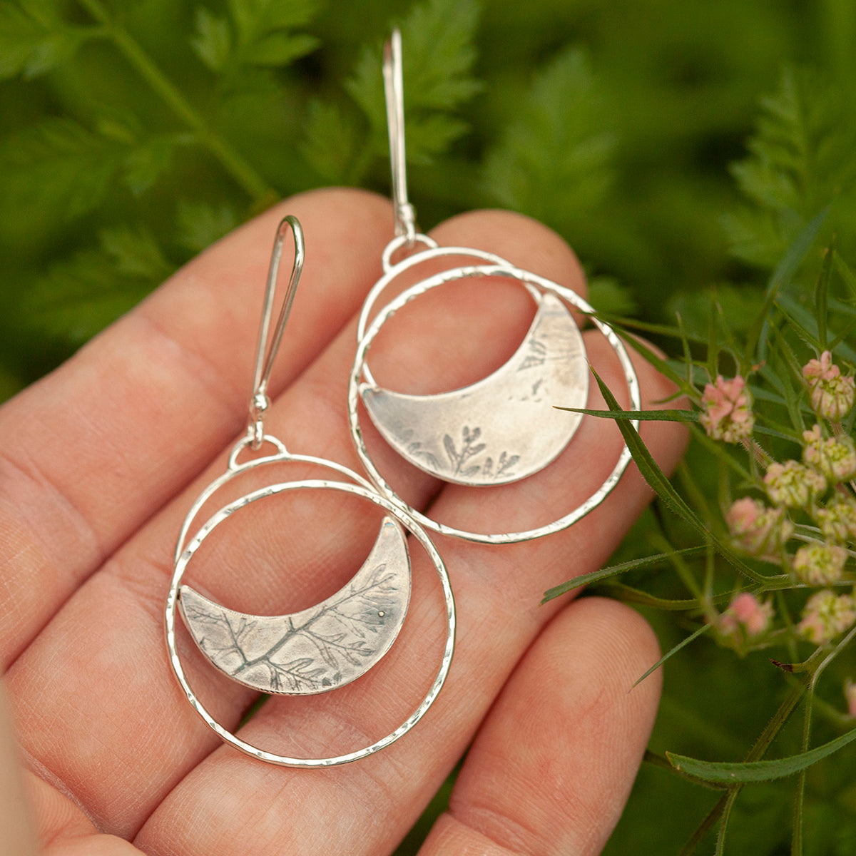 OOAK • Vegetal Moon earrings #22 • sterling silver (ready-to-ship)