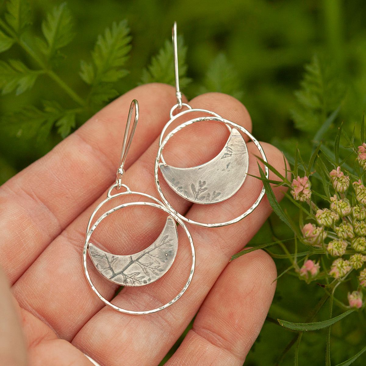 OOAK • Vegetal Moon earrings #22 • sterling silver (ready-to-ship)