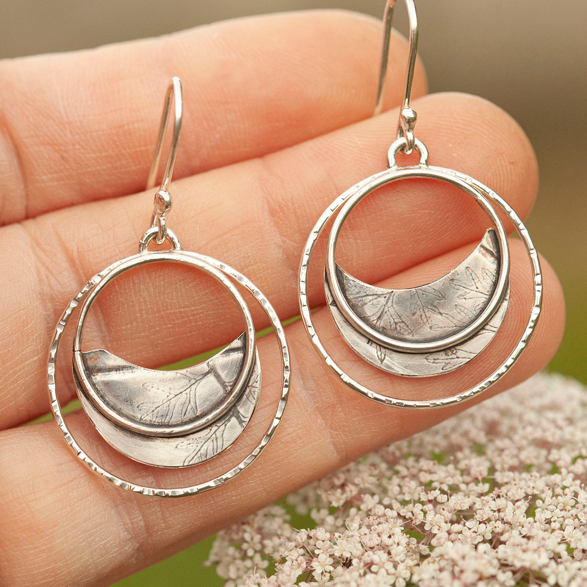 OOAK • Vegetal Moon earrings #24 • sterling silver (ready-to-ship)