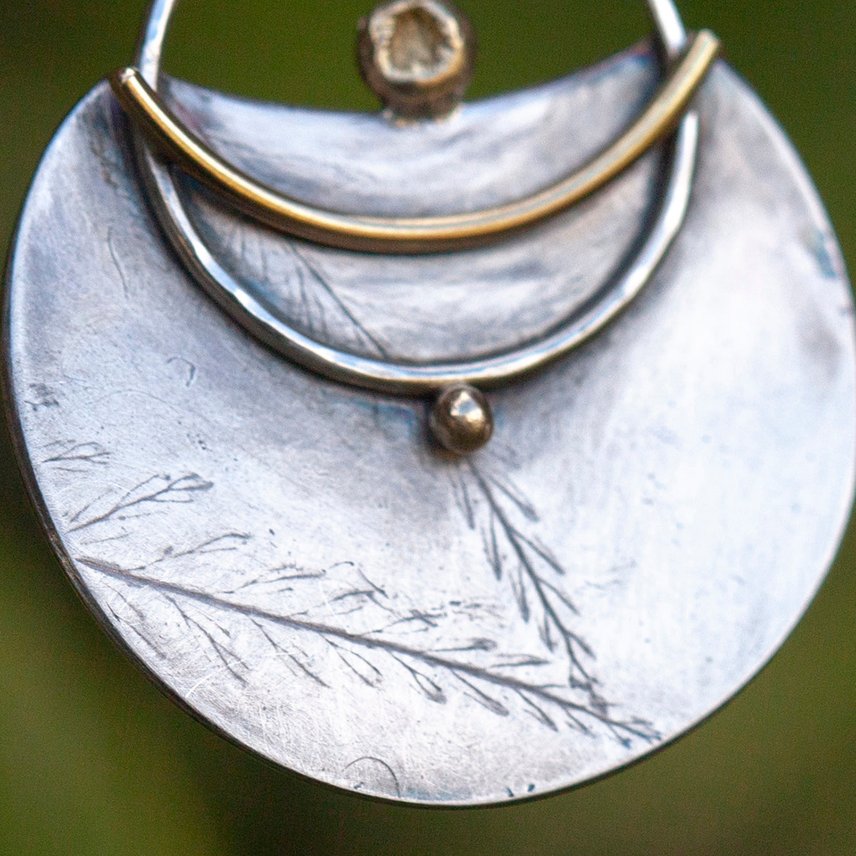 OOAK Silver & solid 18K gold pendant #7 ~ fern imprint (ready to ship)