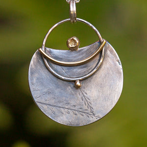 OOAK Silver & solid 18K gold pendant #7 ~ fern imprint (ready to ship)