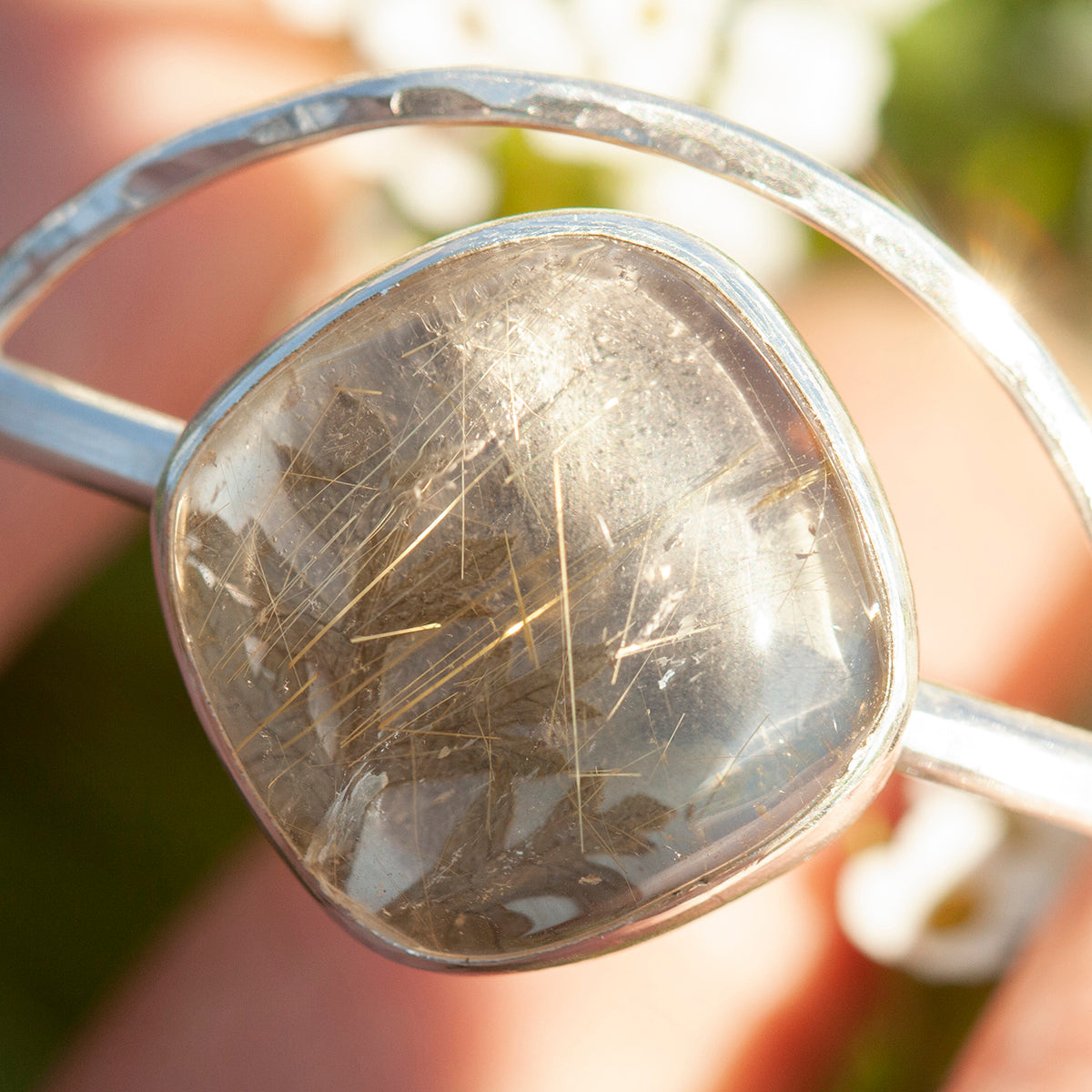 OOAK bracelet with captured plant #1 • rutilated quartz (ready to ship)