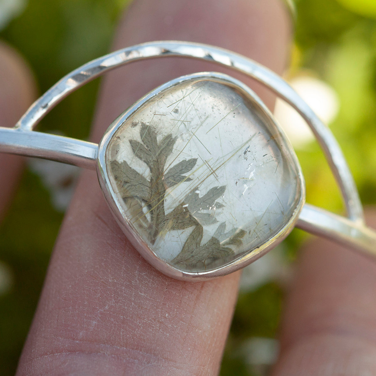 OOAK bracelet with captured plant #1 • rutilated quartz (ready to ship)