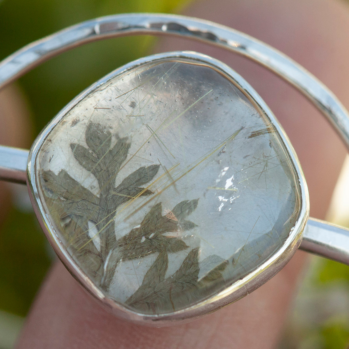 OOAK bracelet with captured plant #1 • rutilated quartz (ready to ship)