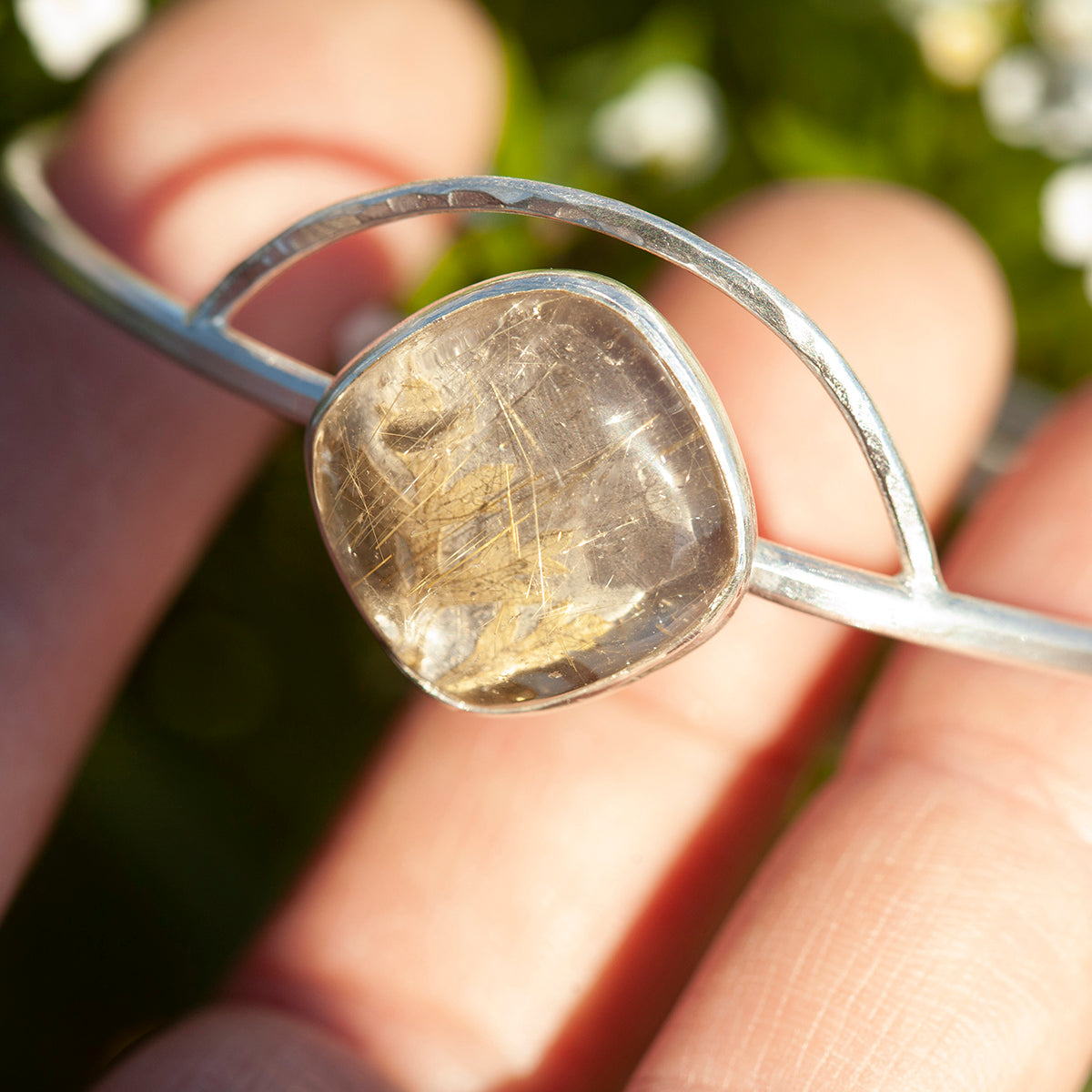 OOAK bracelet with captured plant #1 • rutilated quartz (ready to ship)