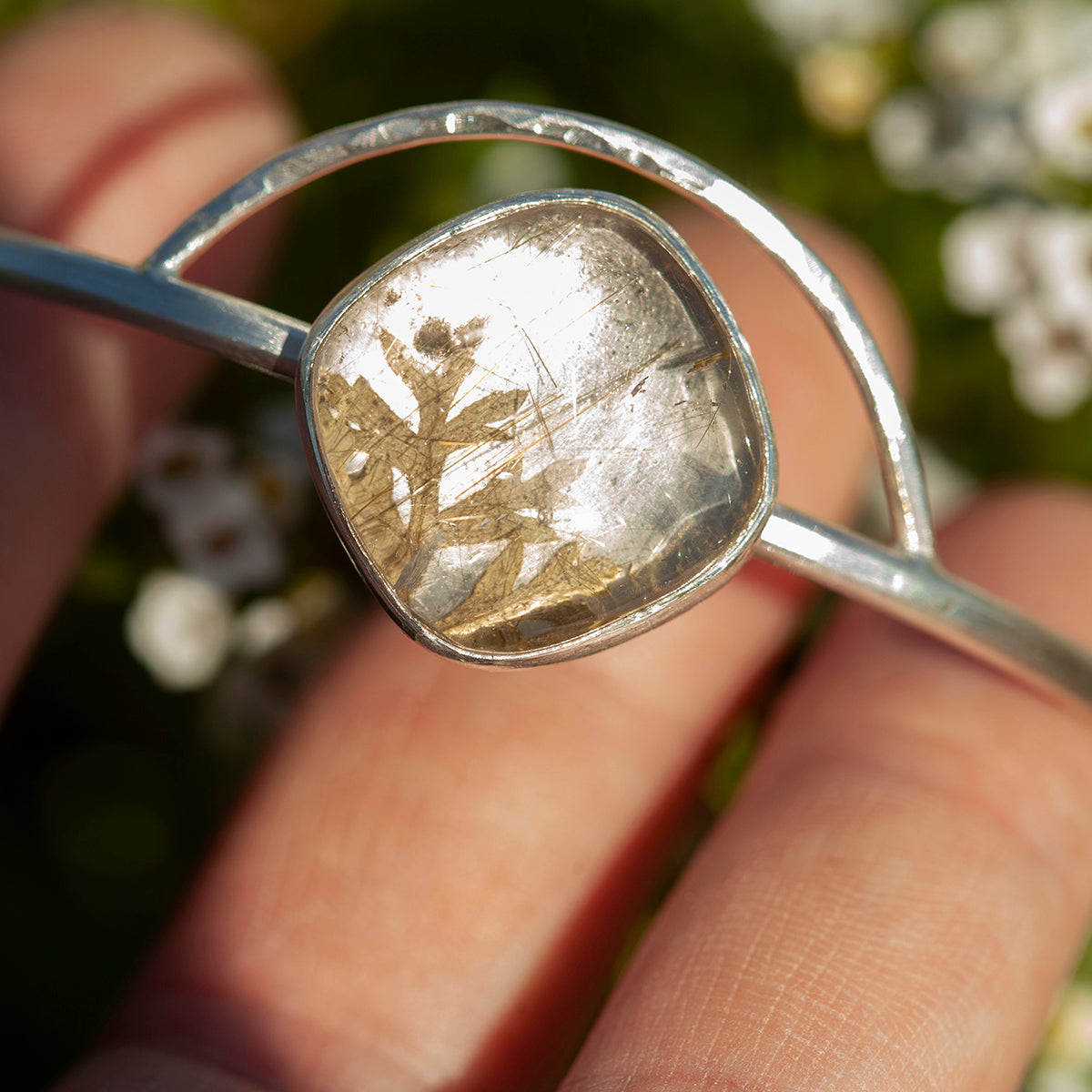 OOAK bracelet with captured plant #1 • rutilated quartz (ready to ship)